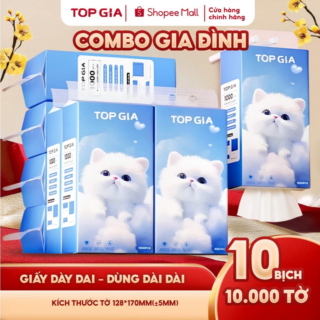 Khăn giấy rút Top Gia GiaGia treo tường đa năng 1000 tờ 4 lớp tặng 3 móc treo